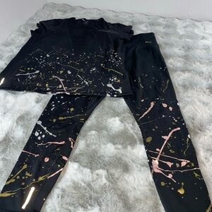 Puma Women’s Workout Black & Multicolor Splatter Leggings Sz M, Top XL Combo0099
